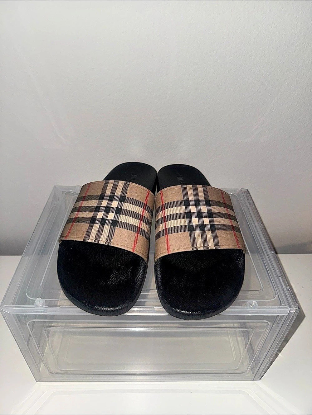 Burberry Vintage Check Slide Sandals Black & Beige EU 46